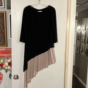 Joseph Ribkoff black/tan asymmetrical hem 3/4 sleeve tunic